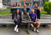 Benjamin Ward (front right), 44, alongside his partner Natasha Goldthorpe (front left) and friends, after completing his latest West Highland Way challenge