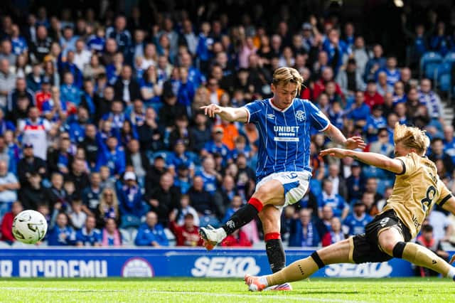 Rangers debutant James Penrice scores to make it 4-1 over St Mirren in the Premier Sports Cup match at Ibrox. (Photo by Craig Foy / SNS Group)