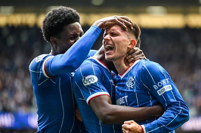 Vanja Dragojevic celebrates after scoring a spectacular second goal for Rangers in the 5-1 win over St Mirren in the Premier Sports Cup at Ibrox. (Photo by Rob Casey / SNS Group)