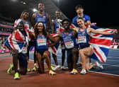 The gold medal-winning Team GB men's and women's 4x100m teams.