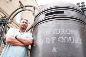 Philip Simon outside Edinburgh Sheriff And Justice Of The Peace Court, where he brought a civil case against Edinburgh Fringe venue Banshee Labyrinth which cancelled his gigs during last year's Fringe