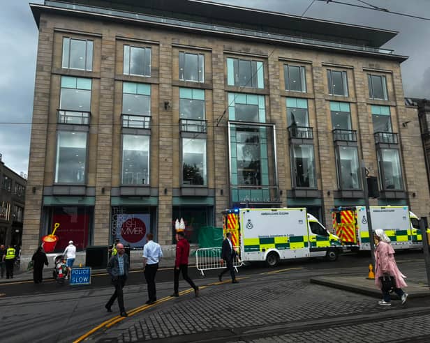 Emergency services are on the scene of an ongoing incident outside Harvey Nichols in St Andrew Square