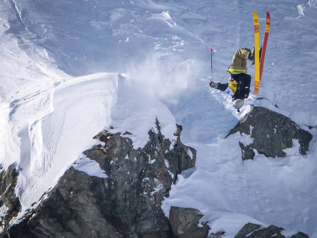 US skier Ross Tester competes in the Verbier Xtreme Freeride World Tour event in March 2021