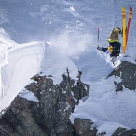 US skier Ross Tester competes in the Verbier Xtreme Freeride World Tour event in March 2021