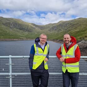Michael Shanks and Stephen Gethins on top of the Cruachan Dam