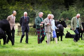 (L to R) Crispian Cook, Oliver Russell, Matthew Currie, HM King, Claire Russell, and David Johnstone