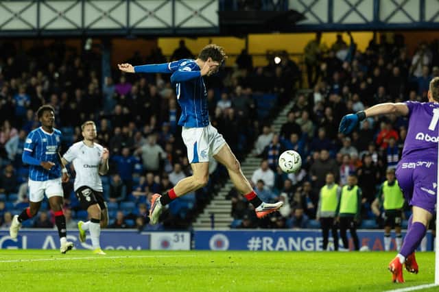 Ryan Naderi scores Rangers' only goal of the game against Jablonec.
