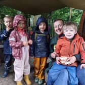 Louise Licznerski with some of the children at Little Bugs nursery in West Lothian.