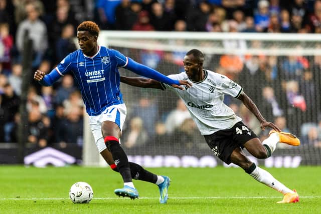 Rangers Emmanuel Fernandez and Lamin Jawo of Jablonec.