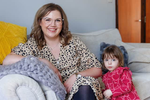 Kirsty Campbell with her two-year-old Mollie Murray of Montrose, Angus, the only child in the UK known to have her specific variant of xeroderma pigmentosum, making her skin extremely sensitive to ultraviolet light