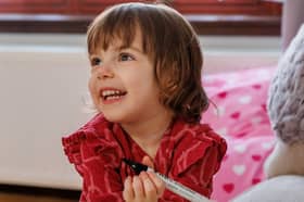 Two-year-old Mollie Murray of Montrose, Angus, the only child in the UK known to have her specific variant of xeroderma pigmentosum, making her skin extremely sensitive to ultraviolet light