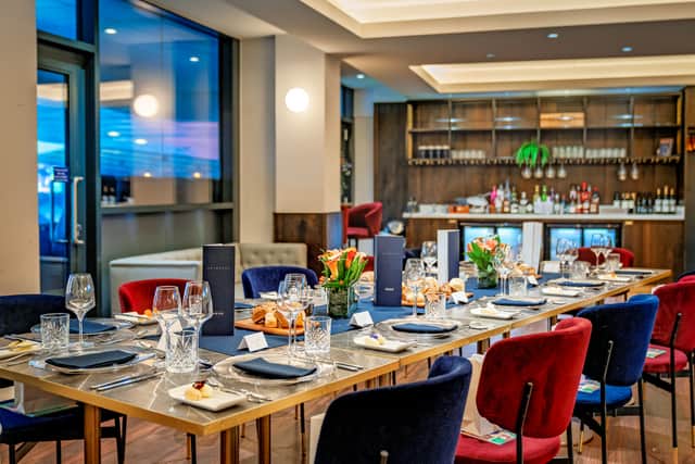 The dining room set up at Hampden Park hospitality