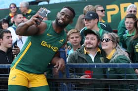 Siya Kolisi of South Africa poses for selfies with fans before the 2026 Nations Championship match against Scotland at Loftus Versfeld on July 11, 2026 in Pretoria, South Africa. 