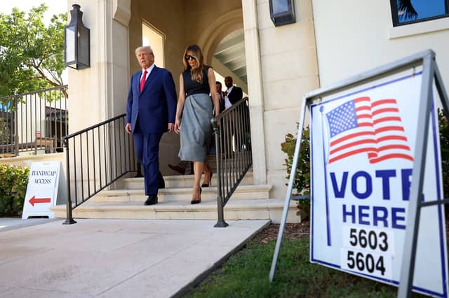 Donald Trump, seen with his wife Melania after voting in the 2022 midterm elections, is desperate to change the law to restrict the number of people who can vote and boost the Republicans' chances in November (Picture: Joe Raedle)