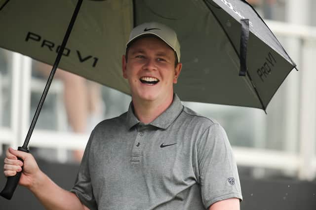 Bob MacIntyre laughs on the first tee during the first round of the Tour Championship  at East Lake Golf Club in Atlanta