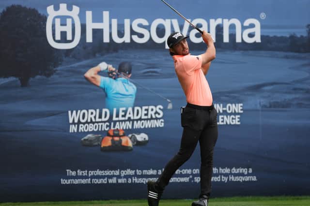 Marco Penge tees off on the seventh hole during the Husqvarna British Masters hosted by Sir Nick Faldo at The Belfry in Sutton Coldfield