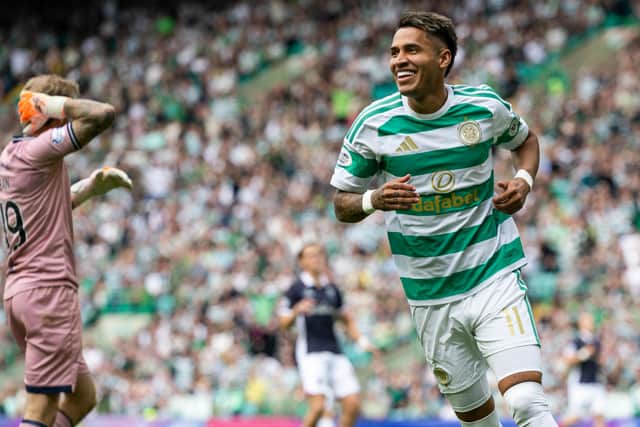 Celtic's Camilo Duran celebrates scoring to make it 1-0 over Falkirk at Celtic Park. (Photo by Craig Williamson / SNS Group)