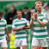 Celtic's Liam Scales at full time after the 2-1 win over Falkirk.  (Photo by Paul Devlin / SNS Group)