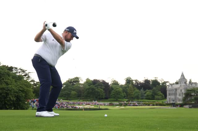 Shane Lowry tees off at the 18th hole at Adare Manor during the 2022 JP McManus Pro-Am