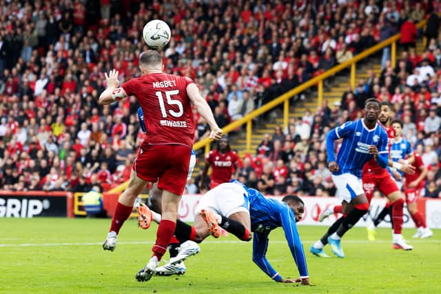 Kevin Nisbet was deemed to have pushed Rangers defender Dujon Sterling in the build-up to Aberdeen's disallowed goal.