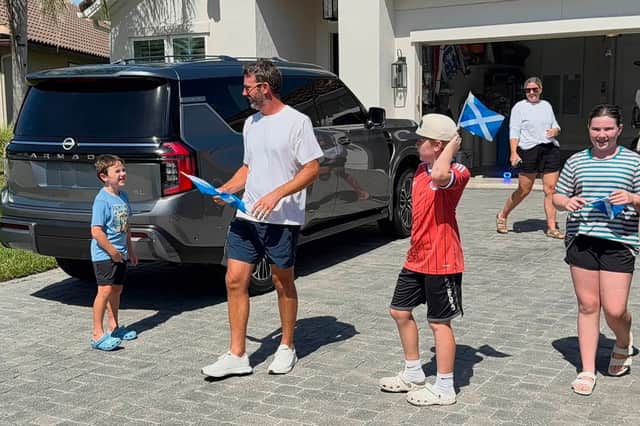 Nexo Championship winner Scott Jamieson pictured with wife Natalie and their children after arriving back in Florida