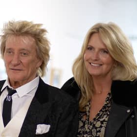 Sir Rod Stewart and Penny Lancaster at the Street Child photography exhibition in 2023