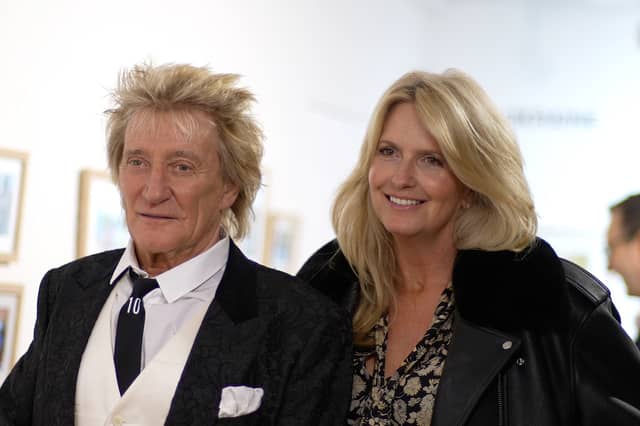 Sir Rod Stewart and Penny Lancaster at the Street Child photography exhibition in 2023