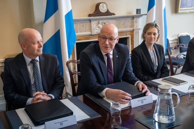 Permanent secretary Joe Griffin with First Minister John Swinney and Deputy First Minister and Finance Secretary Jenny Gilruth