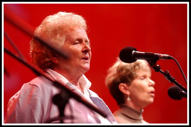 Flora MacNeil (left) and Ishbel MacAskill in rehearsal for the Scottish Women concert at the Glasgow Royal Concert Hall, opening Celtic Connections.. Pic Donald MacLeod 15.01.03