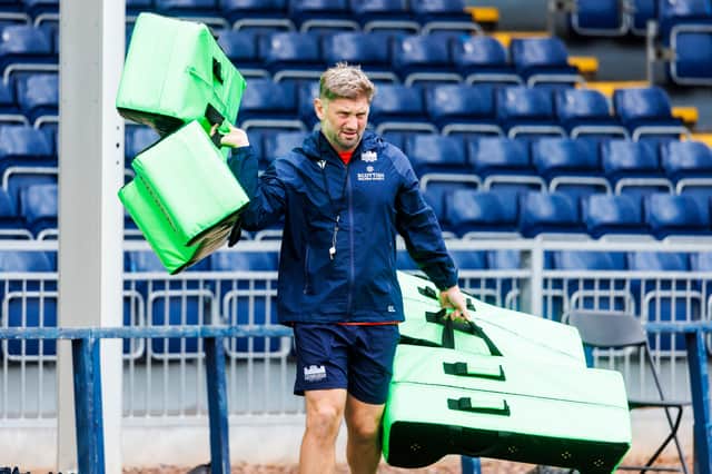 Edinburgh assistant coach Stevie Lawrie during a session at Hive Stadium, on September 1, 2026.