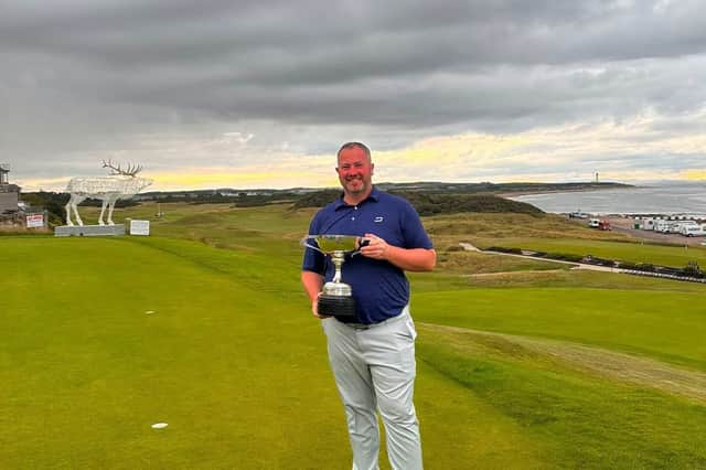 Duncan Stewart shows off the trophy after winning the North of Scotland Open at Moray Golf Club in Lossiemouth