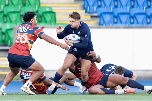 Geordie Gwynn in action for Emerging Scotland against a Tonga XV at Scotstoun Stadium on November 17, 2025.