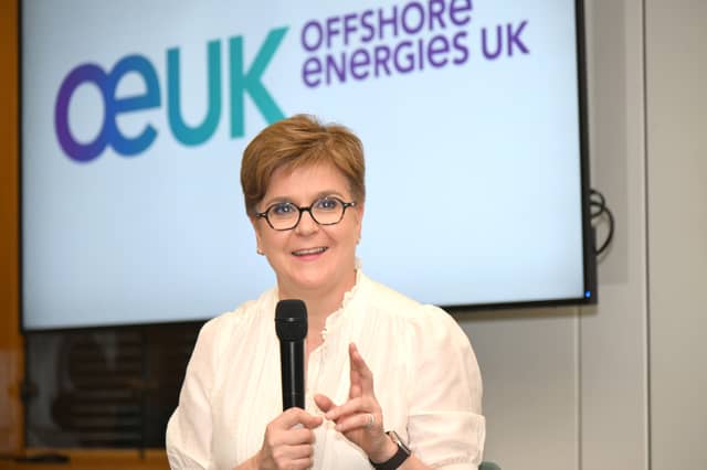 Nicola Sturgeon speaking at the OEUK debate (credit: OEUK/Marcos Bevilacqua)