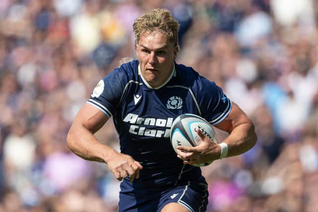 Scotland's Duhan van der Merwe in action during the Nations Championship match against Fiji at Scottish Gas Murrayfield Stadium, on July 18, 2026.