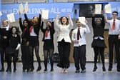 Scottish Education Secretary Mairi McAllan celebrated with pupils receiving their exam results at Broughton High School in Edinburgh in August (Lesley Martin/PA)