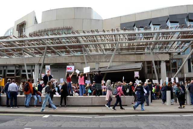 Campaigners and community members from across Scotland taking part in a protest o stop the development of AI data centres