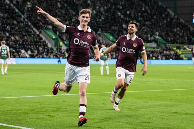 Hearts' James Wilson celebrates scoring to make it 1-0 over Hibs. (Photo by Paul Devlin / SNS Group)