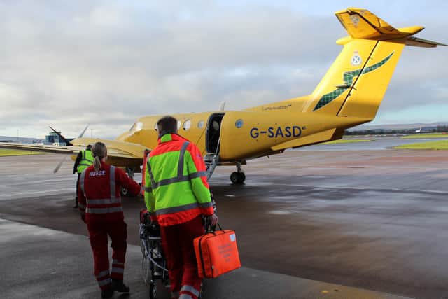 A patient being transported by one of the Scottish Ambulance Service’s existing aircraft