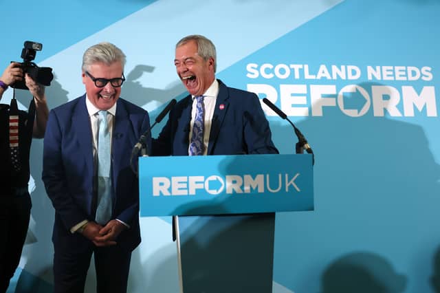 Will Nigel Farage, seen with Scottish party leader Malcolm Offord at a rally in Falkirk last year, be able to rely on SNP support in the event of a hung Westminster parliament after the next election? (Picture: Jeff J Mitchell)