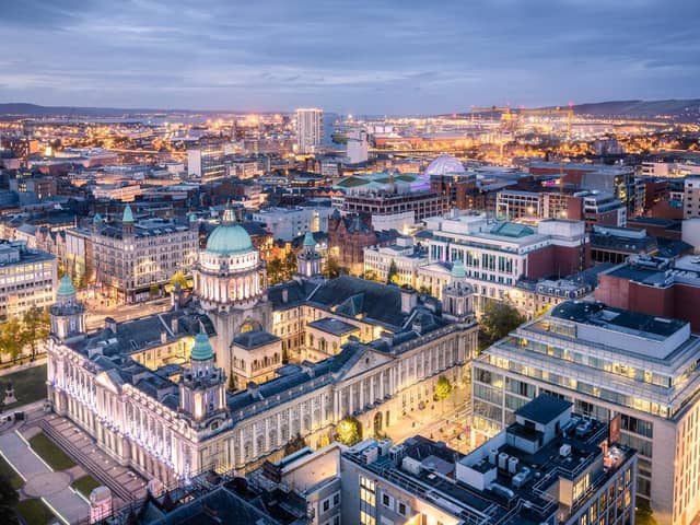 Belfast laid out below in all its glory, with sweeping views across the city from the Grand Central Hotel.