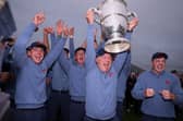 GB&I captain Dean Robertson lifts the Walker Cup following his team’s dramatic victory at Lahinch on Sunday