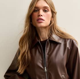 New Look Brown Faux Leather Bubble Hem Jacket