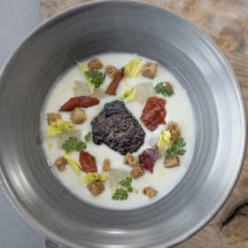 Venison burger with celeriac veloute