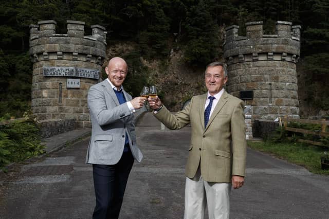 ABERDEEN, SCOTLAND - AUGUST 5 2021: Johnstons of Elgin’s MD, George McNeil, will be appointed as Spirit of Speyside’s new chairman.
Spirit of Speyside Whisky Festival's annual celebration of Scotland's national drink has developed into one of the largest events of its kind anywhere in the world. New chairman, George McNeil, (Grey Jacket) who will take over from James Campbell, (Jacket & Tie) pictured at Craigellachie Bridge, Craigellachie on August 5 2021.
(Photo: Ross Johnston/Newsline Media)