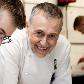 Head Chef Coalin Finn and Chef Michel Roux Jr. in the kitchen