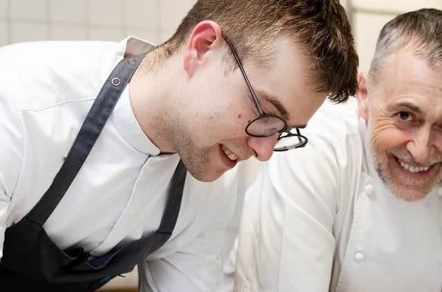 Head Chef Coalin Finn and Chef Michel Roux Jr. in the kitchen