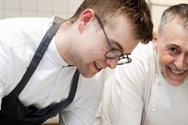 Head Chef Coalin Finn and Chef Michel Roux Jr. in the kitchen