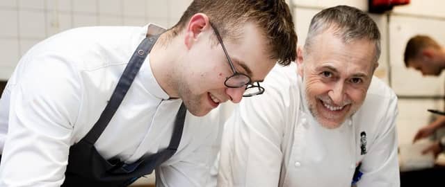 Head Chef Coalin Finn and Chef Michel Roux Jr. in the kitchen