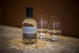 Kingsbarns New Make Spirit with barley and glasses. Picture: KB