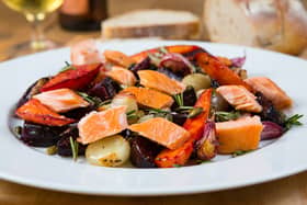 Web Size (Credit- Paul Johnston-CopperMango)-Kiln Roast Trout with Roasted Beetroot Carrots and Tasted Pumpkin Seeds Landscape 1